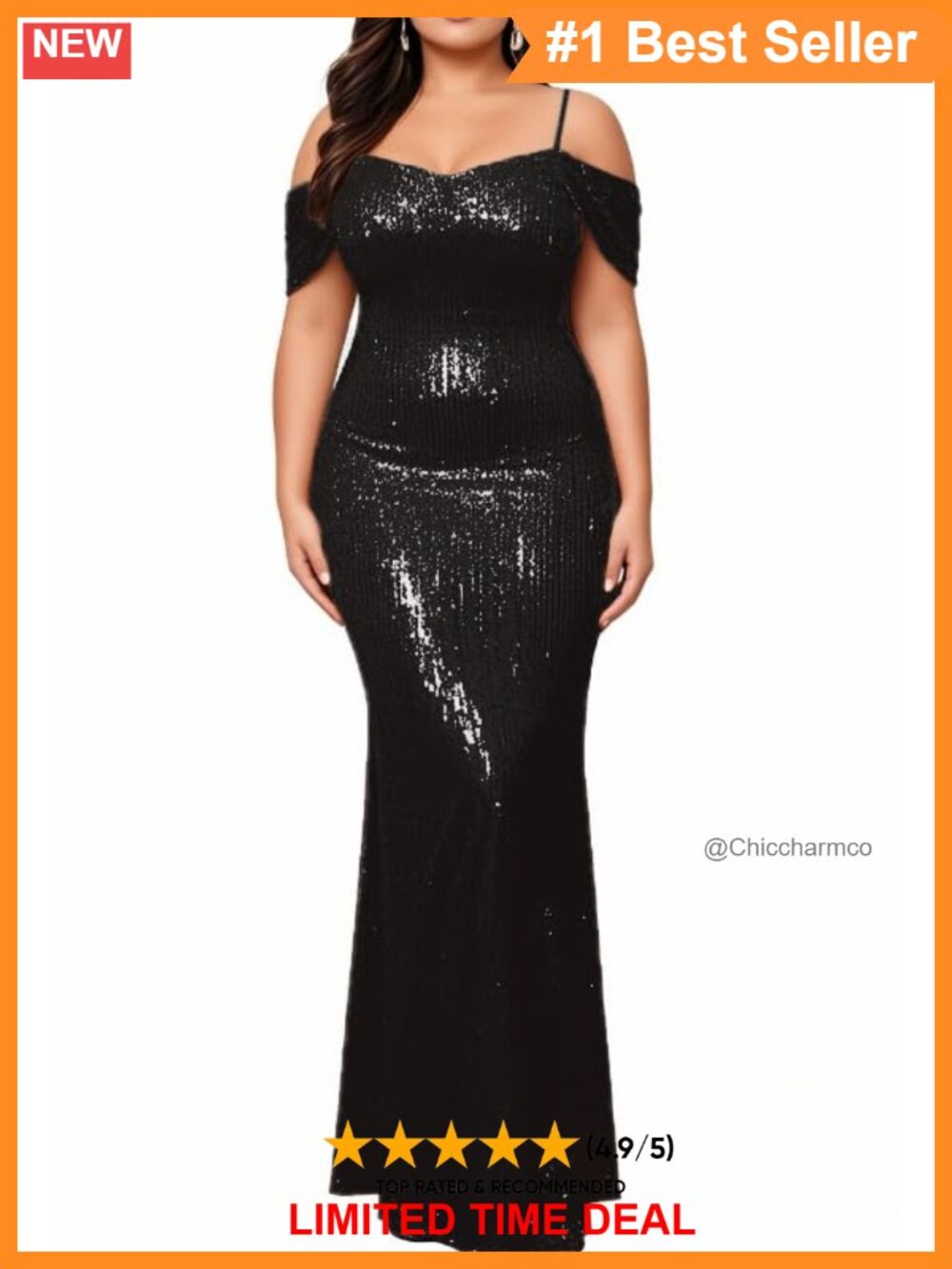 Sequin Cold Shoulder Mermaid Maxi Dress Cocktail Party Formal Prom